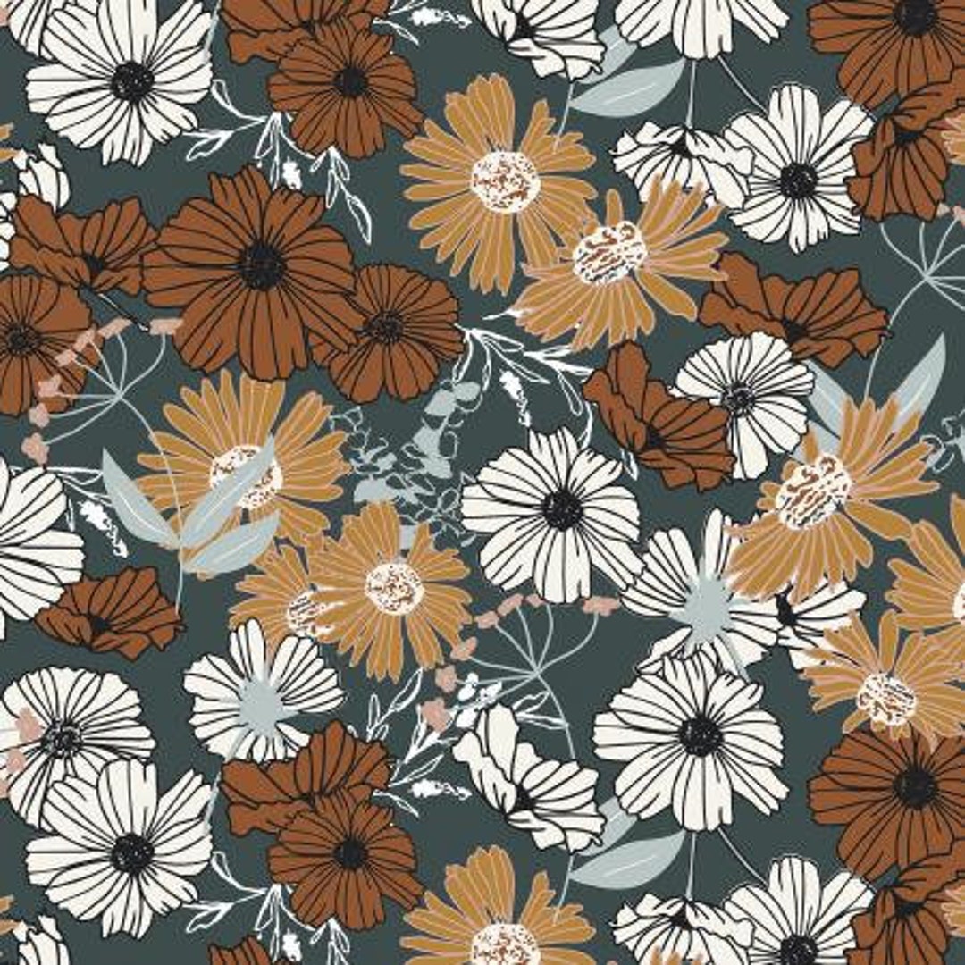 Wallflower, Flower Child, Hunter Green Fabric, HJ300HG1, Cotton and