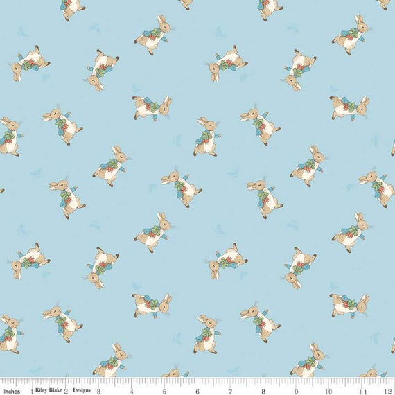 The Tale of Peter Rabbit, Rabbit Toss, in Blue, C14702-Blue, Riley Blake, sold by the 1/2 yard or the yard