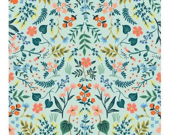Wildwood - Wildwood - Mint Metallic Fabric by Rifle Paper Company, RP105-MI1M, sold by the 1/2 yard or the yard – cut continuously