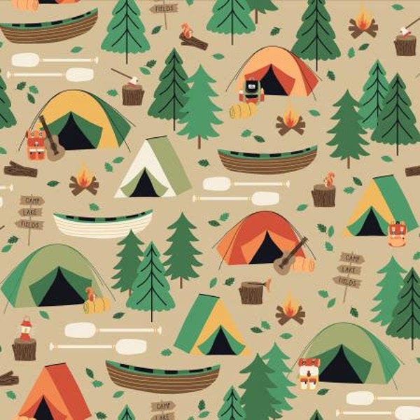 RJ1600-BA3 Camping Crew - Campground - Bark Fabric- By RJR/Cotton and Steel-Sold by the half yard or the yard