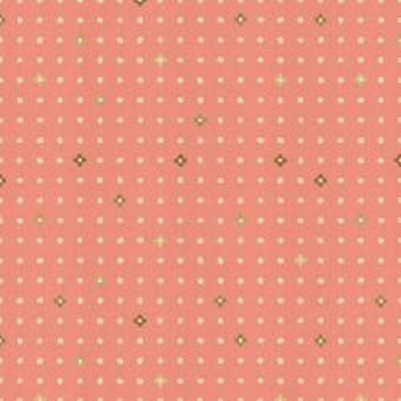 IN105-CO3UM Neko and Tori - Ohanadotto - Coral Unbleached Metallic Fabric-Sold by the half-yard cut continuous