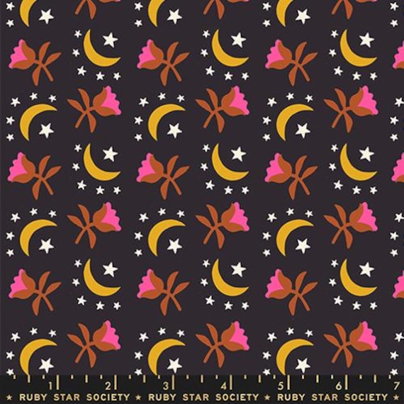 Catnap, Moonflower 30's, in Black, RS4133 16, by Alexia Abegg, Ruby Star, Moda Fabrics, sold by the yard