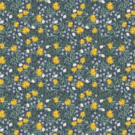 Bramble, Daisy Fields, Navy Metallic Fabric, RP905-NA3M, Rifle Paper Co, Cotton + Steel, RJR, Sold by the 1/2 yard or the yard