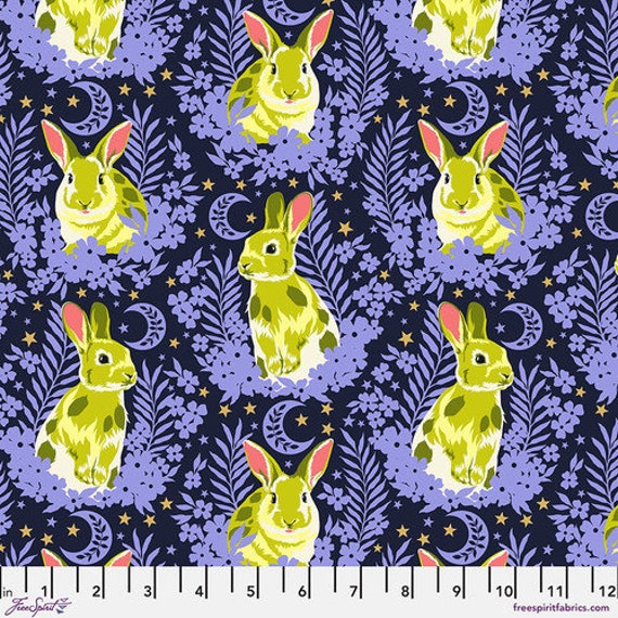 Besties, Hop To It, in Bluebell- Metallic, by Tula Pink, for FreeSpirit Fabrics, sold by the 1/2 yard or the yard