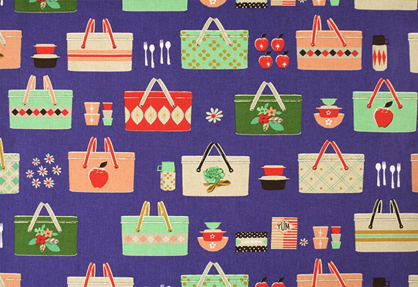 Cotton & Steel, M0018032 Picnic Picnic Baskets Cobalt CANVAS