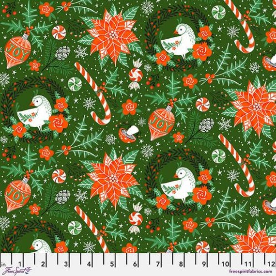 Winter Joy, Sweet Tree, in Hunter, By Cori Dantini, FreeSpirit, sold by the 1/2 yard or the yard