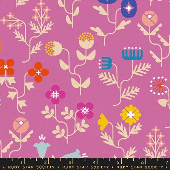 Salutations, Forget Me Not, Modern Flowers, CANVAS, in Heliotrope, By Rashida Coleman Hale, RS1098 17L, Ruby Star Society, sold by the yard