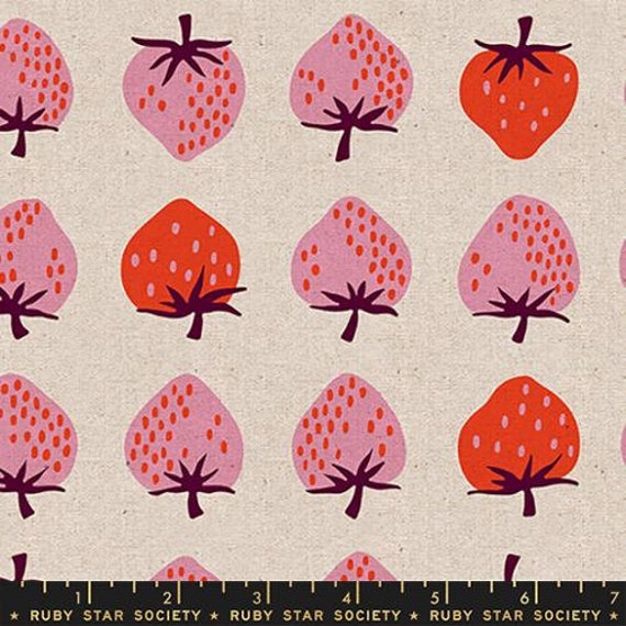 Strawberry Friends, Canvas Natural, Ruby Star Society,  Cotton - Linen Canvas, sold by the 1/2 yard or the yard