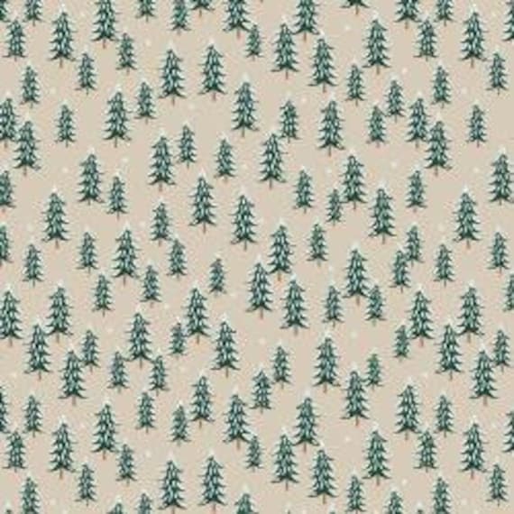 Holiday Classics,  Fir Trees, Linen (color) Fabric, RP604-LI2, By Rifle Paper Co, for Cotton and Steel, sold by the 1/2 yard or the yard