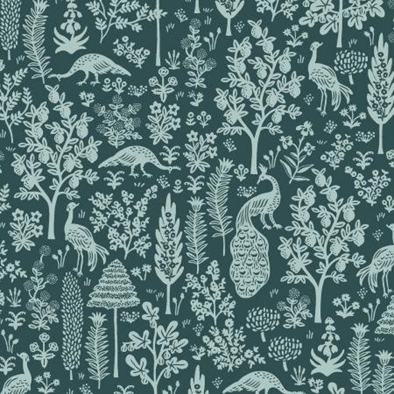 Camont,  Menagerie Silhouette,  Emerald Fabric, RP708-EM6, By Rifle Paper Co for Cotton + Steel, sold by the 1/2 yard or the yard