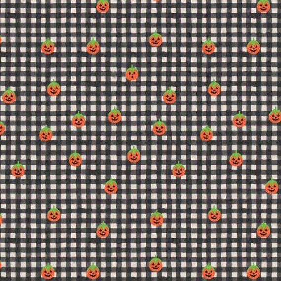 Halloween - Pumpkin Gingham Black Fabric Cotton and Steel Sold by the yard