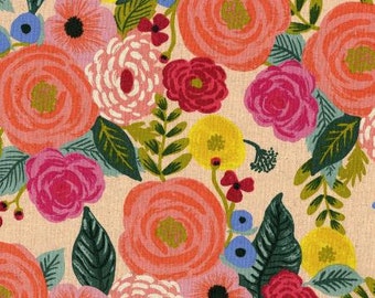 English Garden - CANVAS Juliet Rose in Cream-Cotton + Steel - Rifle Paper Co.- sold by the 1/2 yard or the yard