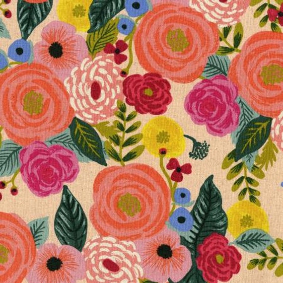 English Garden - CANVAS Juliet Rose in Cream-Cotton + Steel - Rifle Paper Co.- sold by the 1/2 yard or the yard