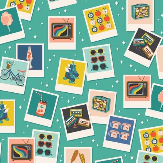 East Coast, Oh Snap, Retro Teal Fabric, MK100-RT3, By Megan Kampa, Cotton+Steel, sold by the 1/2 yard or the yard