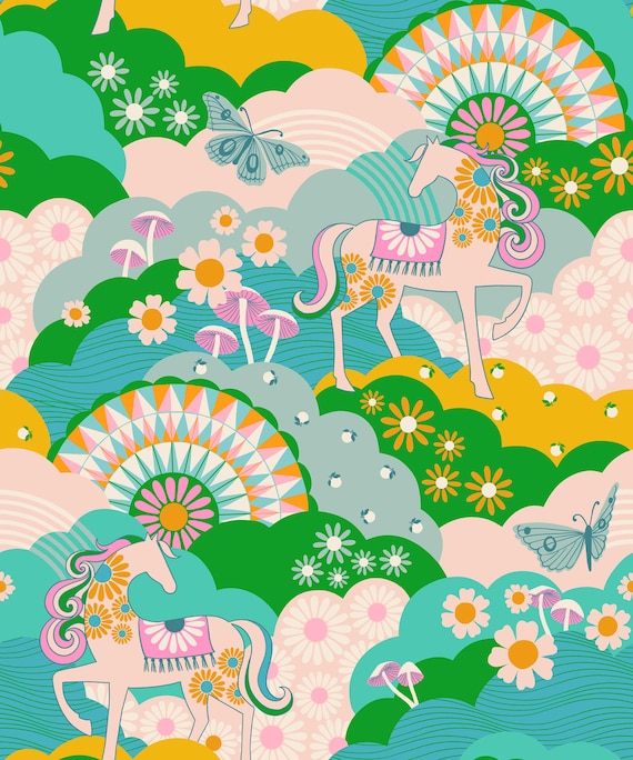Carousel, Daydream Landscape, in Turquoise,  RS0094 13, By Melody Miller, Ruby Star Society, sold by the 1/2 yard or the yard