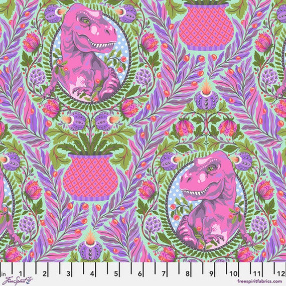 ROAR! Tree Rex - Mist, pwtp222.mist, by Tula Pink, for FreeSpirit, sold by the 1/2 yard or the yard