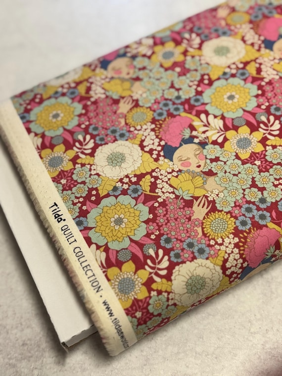 Wallflower, in Burgundy, By  Tone Finnanger, Tilda Fabric's, sold by the yard
