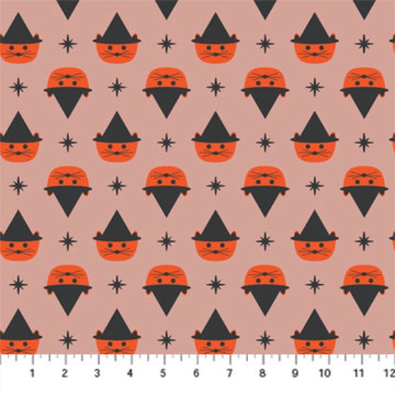 Ghost Town, Orange Cats, Dana Willard, Figo Fabrics, 90519-56, sold by the 1/2 yard or the yard