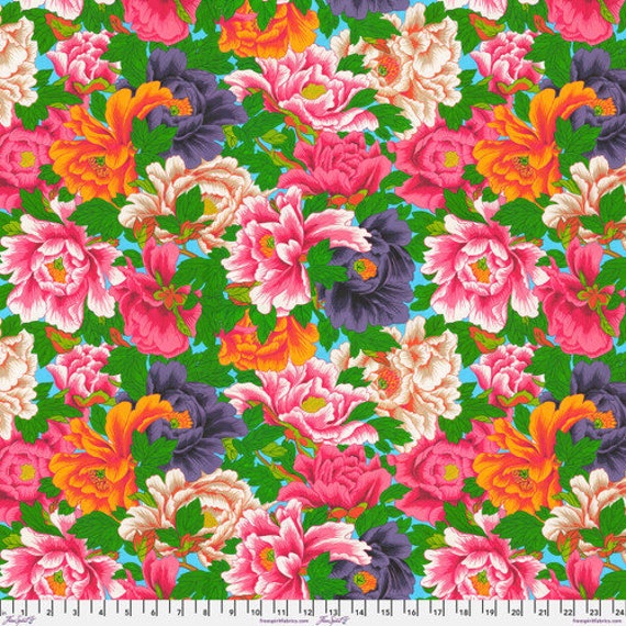 Temple Garden, Peony Cascade, in Multi colors, By Snow Leopard Designs, For FreeSpirit Fabrics, sold by the 1/2 yard or the yard