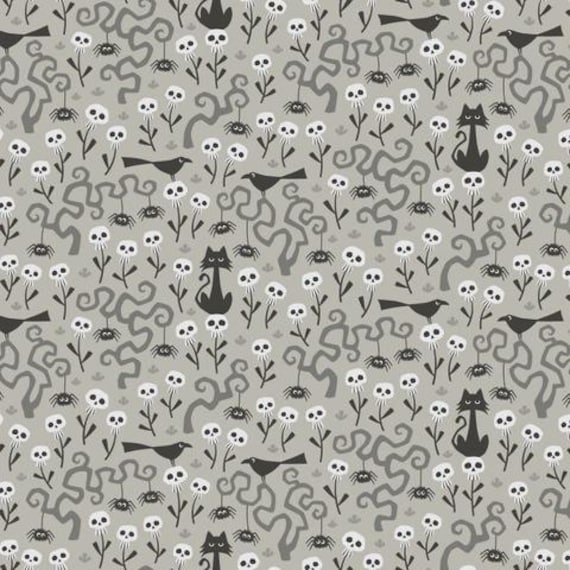 Gothic Whimsy, Skulls Garden, By Anequ Studio, Cloud9 Fabrics, 100% Certified Organic Cotton, sold by the yard