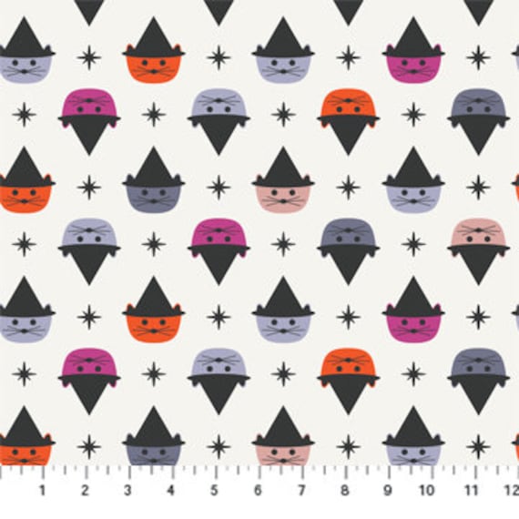 Ghost Town, Multi-colored cats, Dana Willard, Figo Fabrics, 90519-10, sold by the 1/2 yard or the yard