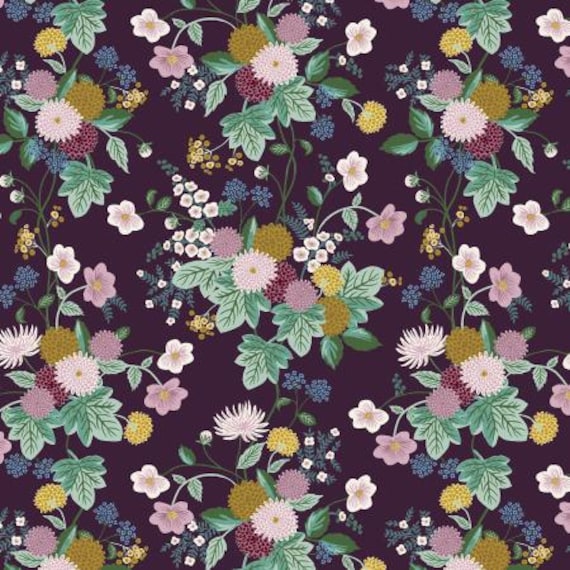 Dahlia, Aubergine Fabric, RP1600-AU1, Rifle Paper Co, Cotton+Steel, sold by the yard