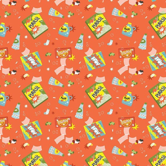 Cats in the Laundry, Suds & Purrs, STELLA-DLW3262, in Carrot, by LEEZAWORKS, sold by the yard