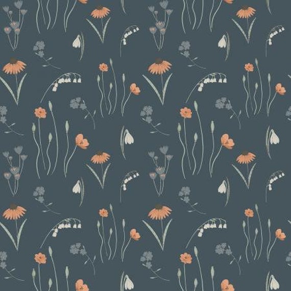 Pond Life, Mini Meadow Navy, by Indico Designs, for RJR Fabrics, ID102-NA2, sold by the 1/2 yard or the yard