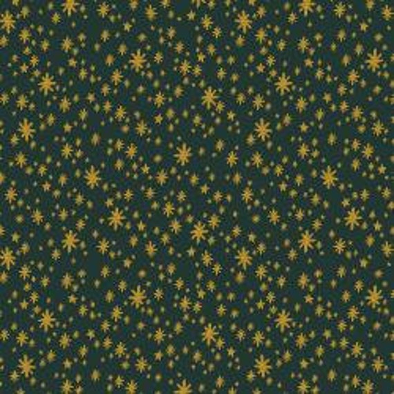 Holiday Classics,  Starry Night, Evergreen Metallic Fabric, RP607-EV1M, Rifle Paper Co, Cotton and Steel, sold by the 1/2 yard or the yard