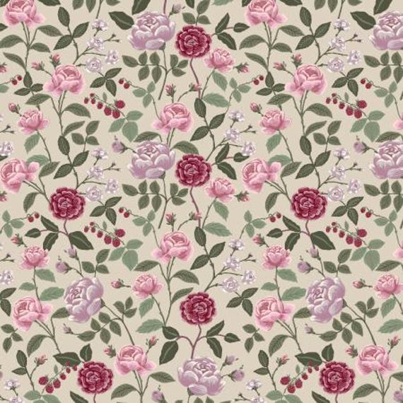 English Rose - Roses - Plum Fabric, RP1400-PL3, Rifle Paper Co, Cotton + Steel, sold by the 1/2 yard or the yard