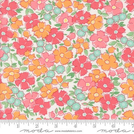 Summertime, Flower Patch Florals, in Cream Pastel, 55323 21, By  Camille Roskelley, for Moda, sold by the 1/2 yard or the yard