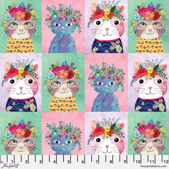 Floral Pets, Floral Kitties, in multi-colors, PWMC043.XMULTI, By Mia Charro, for FreeSpirit Fabrics, sold by the 1/2 yard or the yard