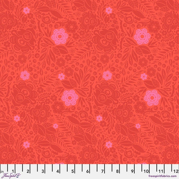 Lace,  in Coral, Love Always, AM, by Anna Maria, FreeSpirit Fabrics, sold by the 1/2 yard or the yard