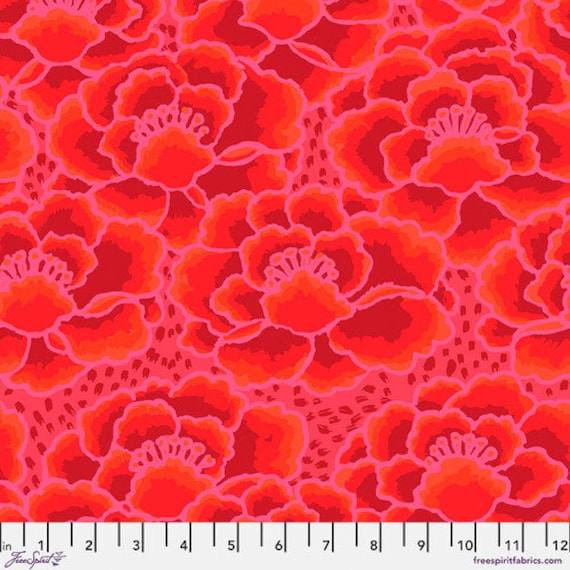 Tonal Floral in Red, Kaffe Fassett Collective, Feb 2023, FreeSpirit Fabrics, sold by the 1/2 yard or the yard