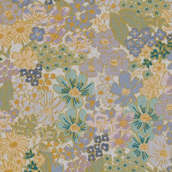 English Rose, Mimi, Blue CANVAS Metallic Fabric, RP1403-BL6CM, By Rifle Paper Co, Cotton and Steel, sold by the 1/2 yard or the yard