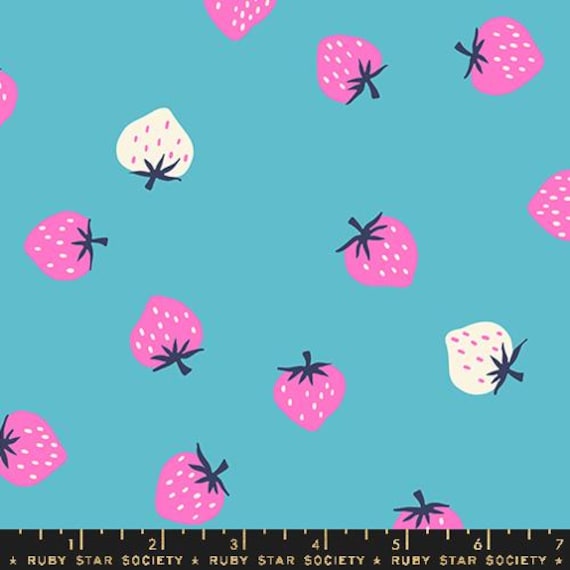 Strawberry, Strawberry Toss, in Turquoise, by Kimberly Kight, RS3085 20, Ruby Star, Moda, sold by the 1/2 yard or the yard