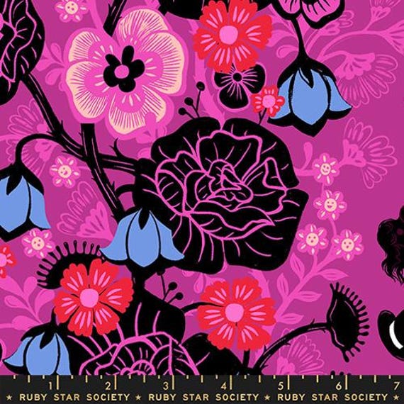 Hello Alice, Rabbit Hole, Damask Floral, Berry, RS2121 12, Ruby Star, sold by the yard