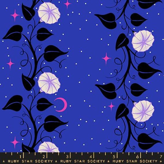 Glow Garden, Moon Vines Florals, in Blacklight, RS2114 17, By Sarah Watts, Ruby Star, sold by the yard