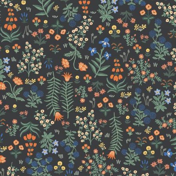 Camont - Menagerie Garden - Black Rayon Fabric -RP701-BK4R - Rifle Paper Co- Cotton and Steel- Sold by the 1/2 yard or the yard