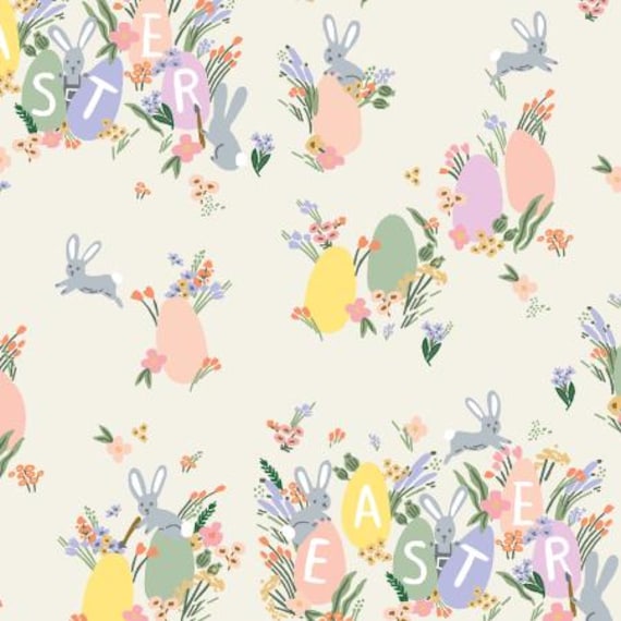 Easter - Hoppy Easter - Cream Fabric- Rifle Paper Co. Cotton + Steel, sold by the 1/2 yard or the yard