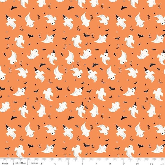 Frank and Friends, Ghosts, in Orange, By My Mind's Eye, for Riley Blake Designs, sold by the yard
