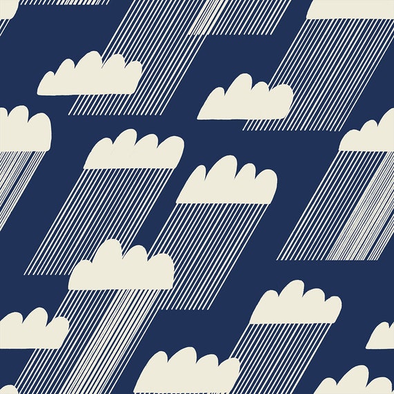 Water, Rainclouds, in Navy Blue, RS5125 13,  Ruby Star, sold by the 1/2 yard or the yard
