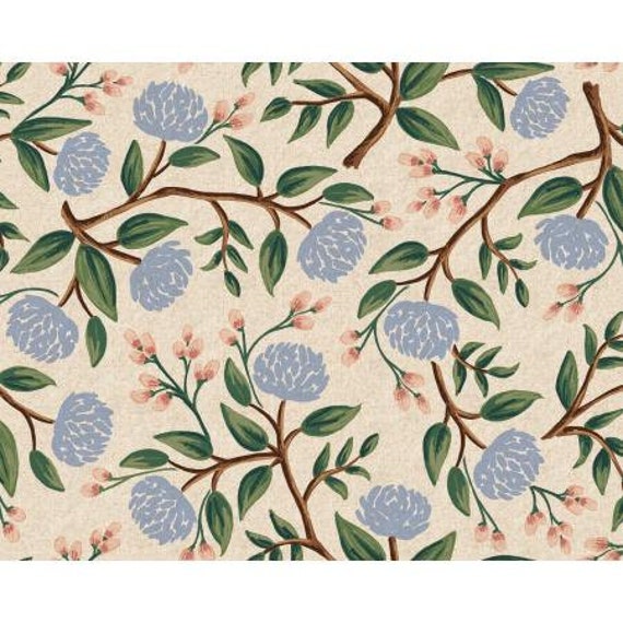 CANVAS WILDWOOD - Peonies Cream CANVAS Fabric By Rifle Paper Company, sold by the 1/2 yard or the yard cut continuous from bolt