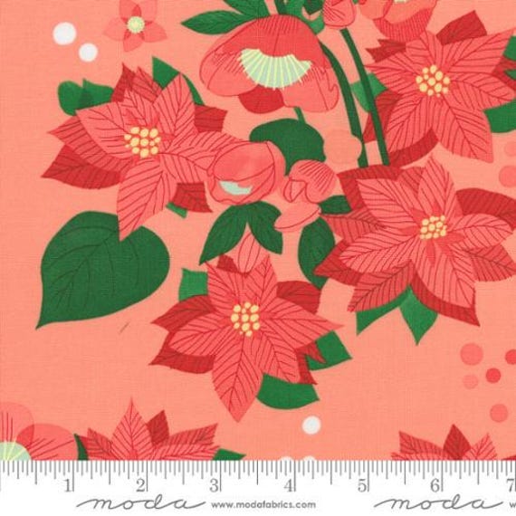 Tiny Christmas, Poinsettia Florals, in Carnation, 37130 14, by Lizzy House, for Moda, sold by the yard