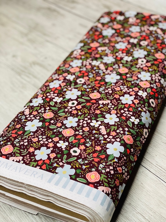 Garden Party- Wild Rose- Burgundy Metallic Fabric-  RP303-BU5M- Cotton-Rifle Paper Co-Cotton and Steel/RJR- Sold by the 1/2 yard or the yard