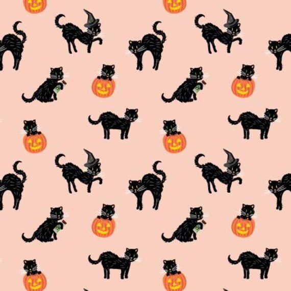 Halloween,  Black Cat, Blush Metallic Fabric, RP1302-BL3M, Rifle Paper Co, Cotton+Steel, sold by the 1/2 yard or the yard