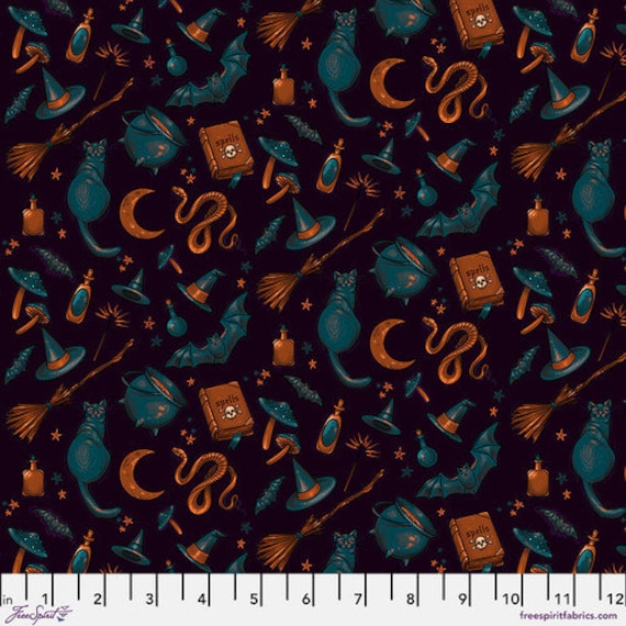 Cottage Halloween - Purple, Mystic Moonlight, By Rachel Hauer, for FreeSpirit Fabrics, sold by the 1/2 yard or the yard