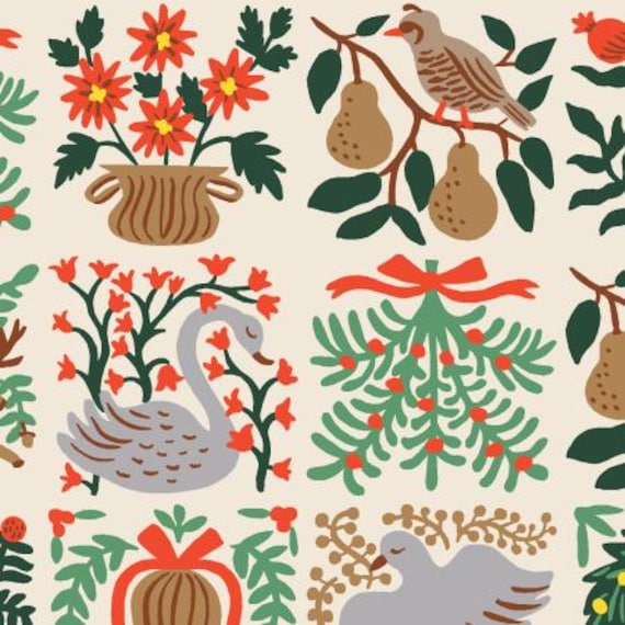 Holiday Classics III, RP616-CR4,  Holiday Tapestry, in Cream Fabric, By Rifle Paper Co. for Cotton + Steel, Sold by the 1/2 yard or the yard