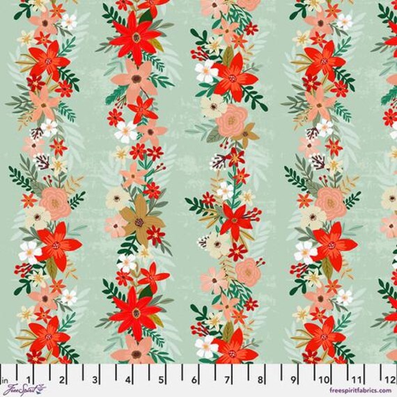 Christmas Spirit, Christmas Delight, in Sage, By Mia Charro, FreeSpirit, sold by the 1/2 yard or the yard