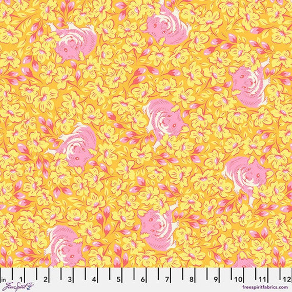 Besties, Chubby Cheeks, in Buttercup , by Tula Pink,  FreeSpirit Fabrics, sold by the 1/2 yard or the yard